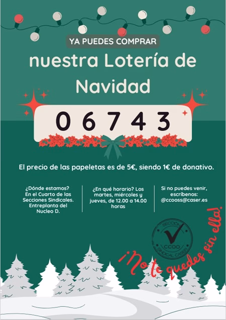 ÚLTIMOS DÍAS DE VENTA DE LOTERÍA DE NAVIDAD DE LA SECCIÓN SINDICAL DE CCOO 2025