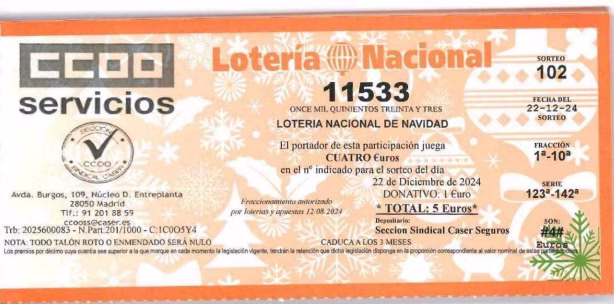 LOTERÍA DE NAVIDAD DE LA SECCIÓN SINDICAL DE CCOO 2024