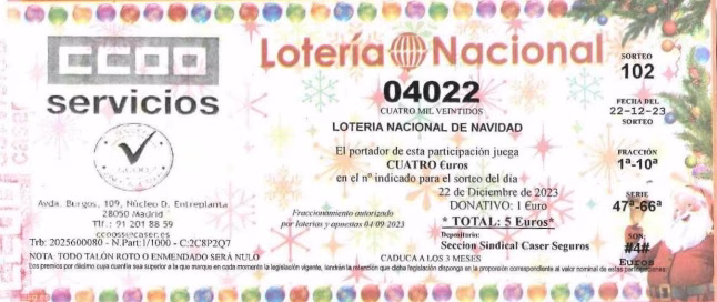 LOTERÍA DE NAVIDAD DE LA SECCIÓN SINDICAL DE CCOO 2023