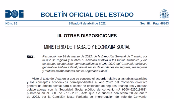 TABLAS SALARIALES 2022 DEL CONVENIO DE SEGUROS